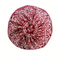 Red Floral Print Beanie Lightweight Vintage Skull Hat Chemo Cap