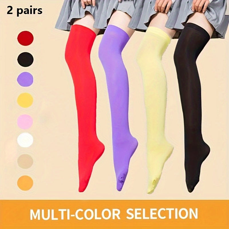 2 Pairs Thin Soft Thigh High Stockings Over The Knee Socks Women's Stockings