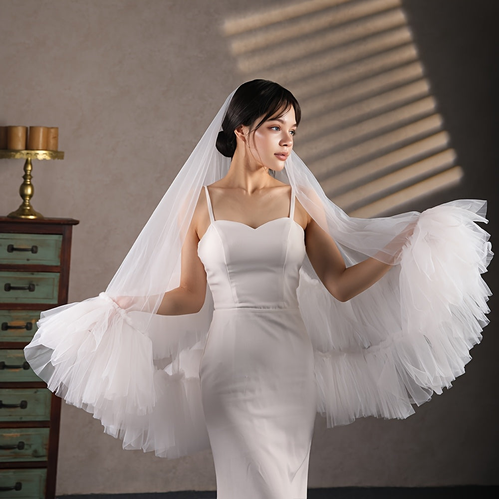 Ruffled Train Bridal Veil & Cascading Skirt