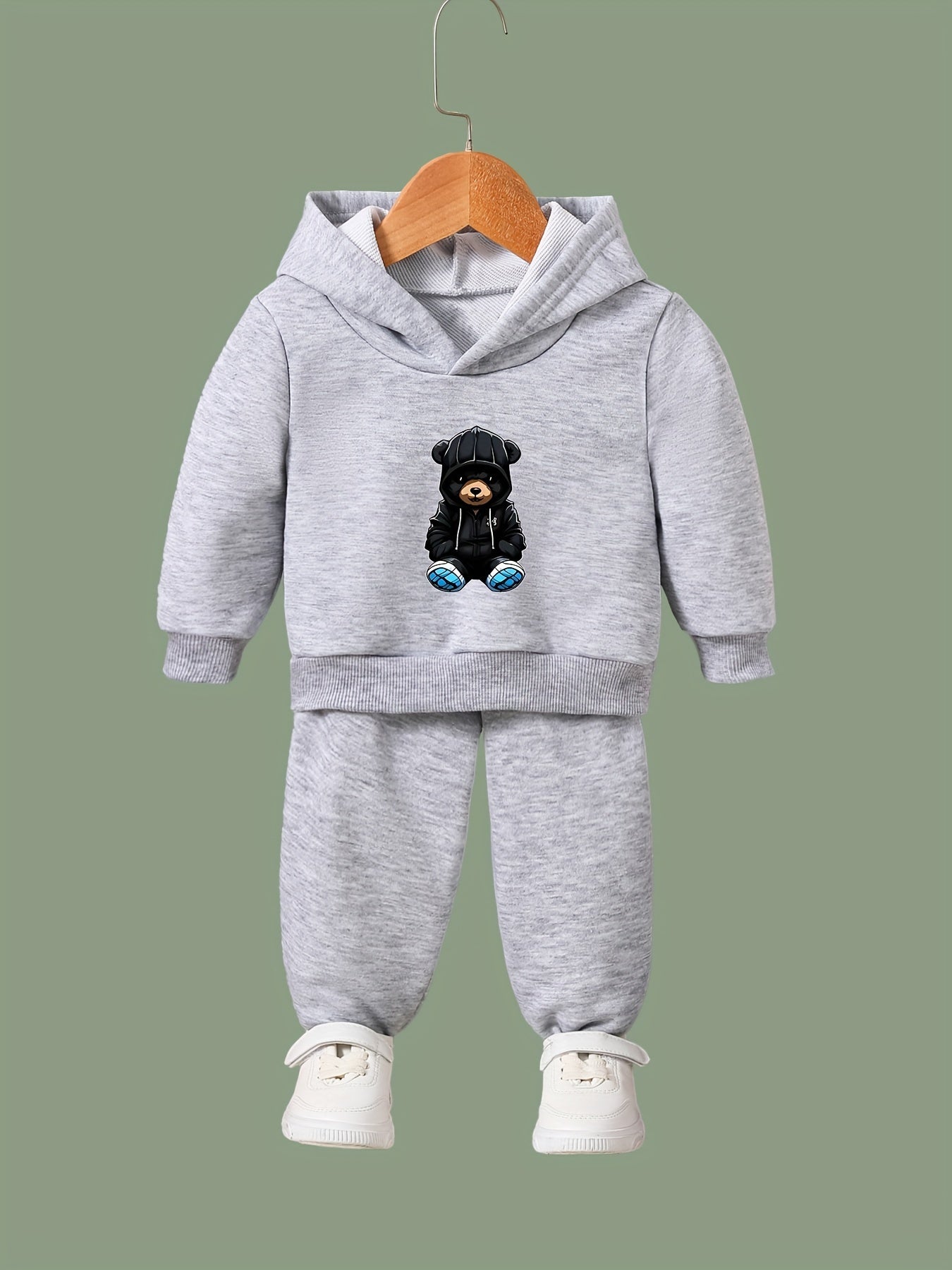 Bear Print 2pcs Girls Outfits For Sports Spring Fall Outdoor Gift