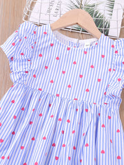 Toddler Girls Puff Sleeve Ruffle Trim Stripe Heart Graphic Princess Dress