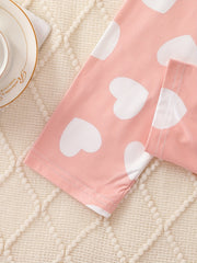 Heart Print Kid's Pajamas 2pcs Long Sleeve Top & Pants Set