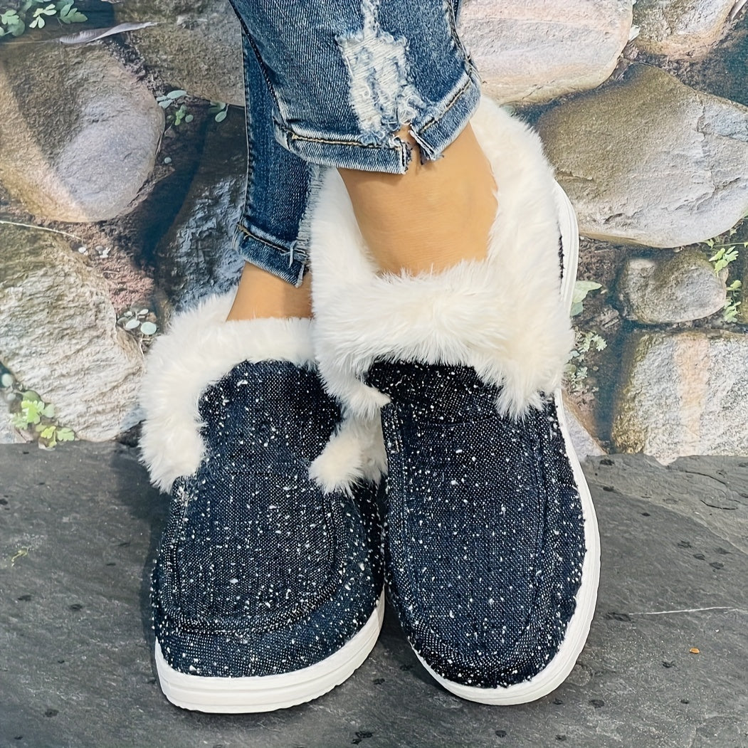 Women's Winter Warm Round Toe Sneakers Lightweight Non-slip Lace Up Flat Shoes