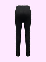 Solid Button Decor Leggings with Stretch
