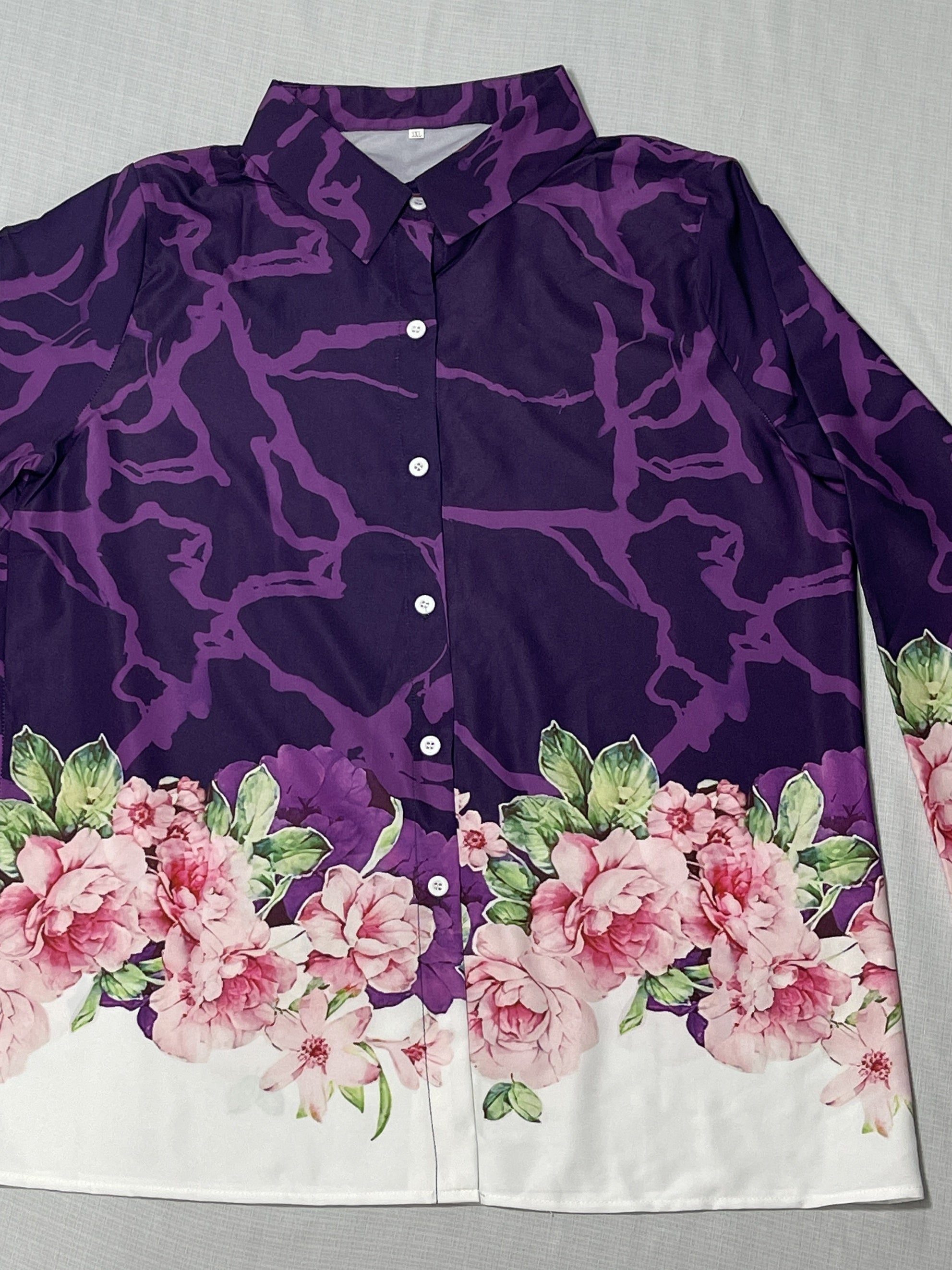 Colorblock Floral Button Up Blouse
