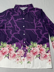 Colorblock Floral Button Up Blouse