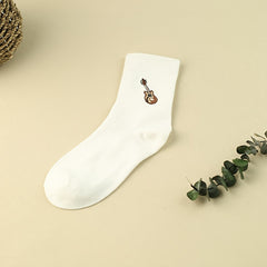 Cartoon Guitar Print Socks, Women's Mid Tube Stockings