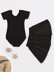Toddler Girls Workout Dance Dress Set Cross Strap Backless Onesie & Short Skirt