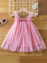 Toddler Girls Cherry Embroidery Mesh Puffy Dress