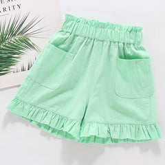 Girls Cotton Ruffle Bottom Shorts With Pockets