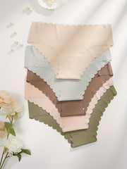 5 Seamless Scallop Trim Briefs Soft Stretchy Intimates Panties Women's Lingerie