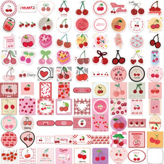 90 Waterproof Pink Heart Cherry Cartoon Sticker Luggage Diary Booklet