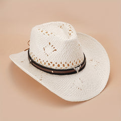 Vintage Western Hollow Straw Sun Hat Jazz Fedora Cap Cowgirl Hats