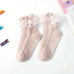 Mesh Trim Short Crew Socks for Baby Girls