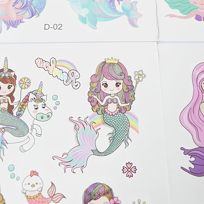 Waterproof Mermaid Tattoos for Kids - Set of 10 Sheets