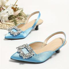 Rhinestone Decor Kitten Heel Slingback Sandals