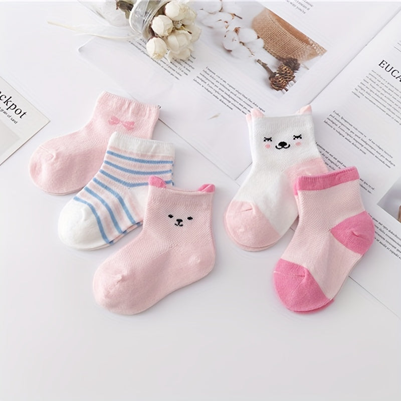 5pairs Girls Cartoon Animal Mesh Ankle Socks For Kids