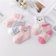 5pairs Girls Cartoon Animal Mesh Ankle Socks For Kids