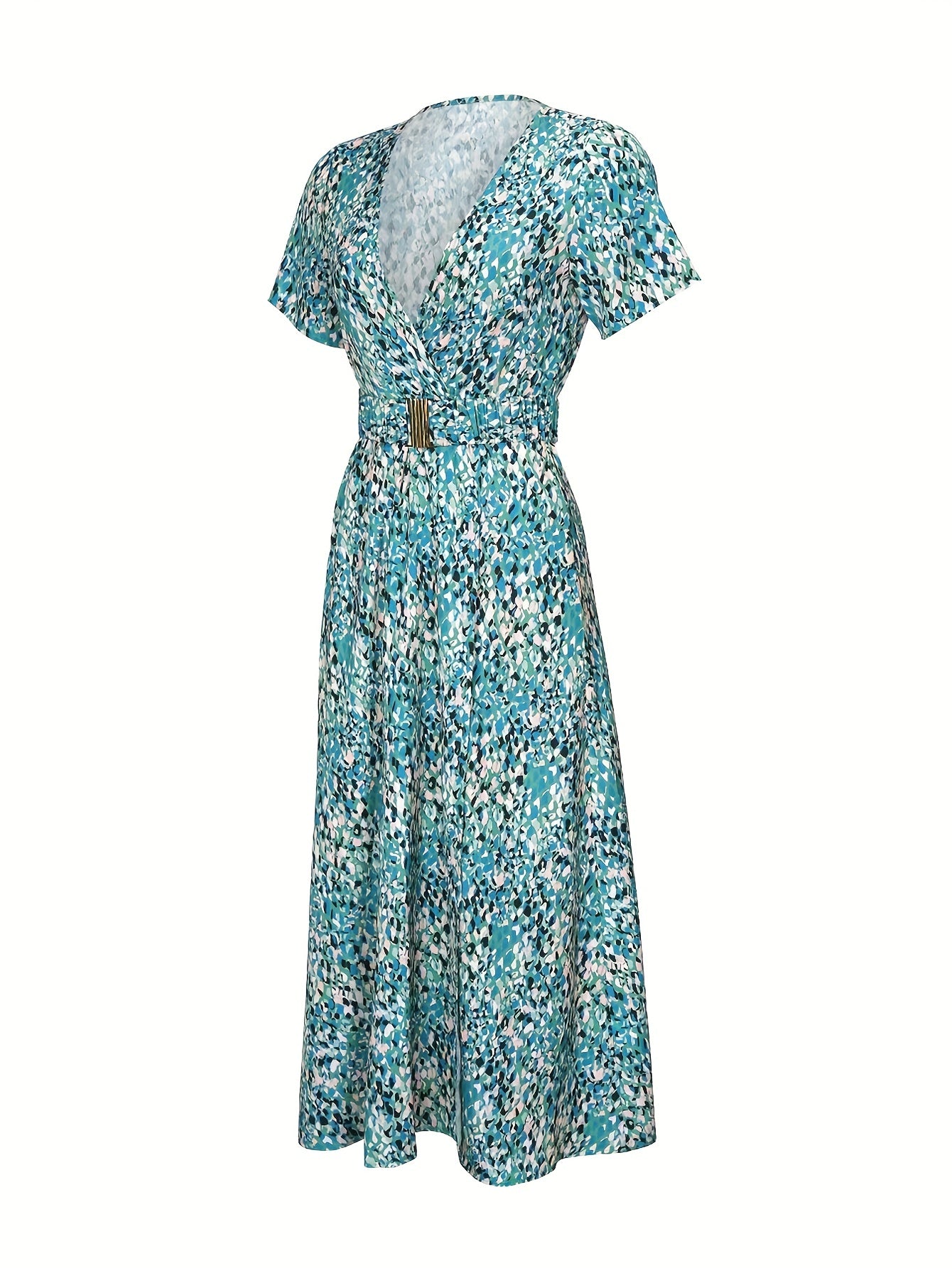 Boho V Neck Split Dress Short Sleeve