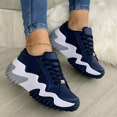 Women's Colorblock Platform Sneakers Round Toe Lace Up Sports Shoes