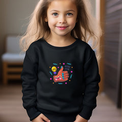 Cartoon Thumb Pattern Girls Casual Pullover Sweatshirt