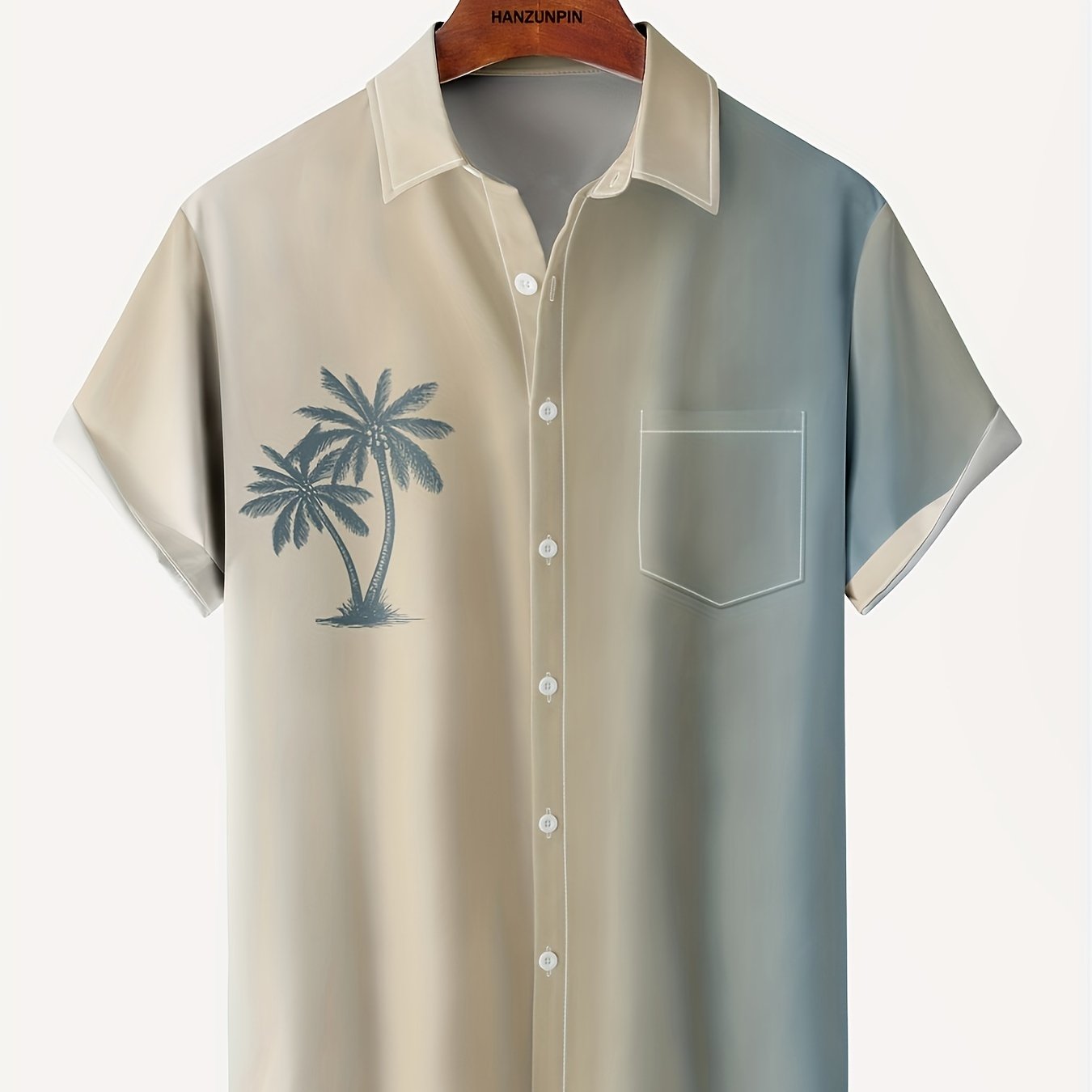 Coconut Tree Print Men's Hawaiian Shirt - Casual Short Sleeve, Chest Pocket