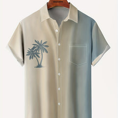 Coconut Tree Print Men's Hawaiian Shirt - Casual Short Sleeve, Chest Pocket