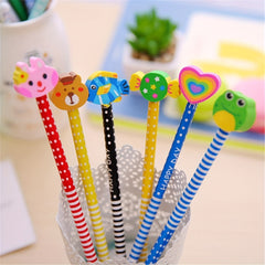 20 Colorful 18 Length Cartoon Eraser Pencils Office School Students Gift