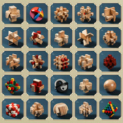 25pcs Luban Lock Colorful Puzzle Toy Beech Kongming Lock Full Set Puzzle Assembl