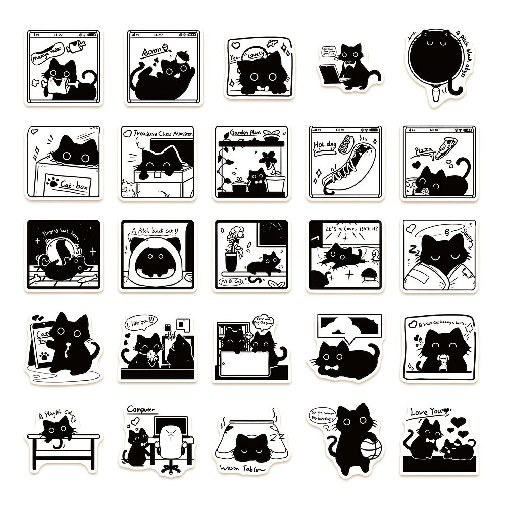 50pcs Cartoon Cat Series Graffiti Stickers Set - DIY Creative Toys