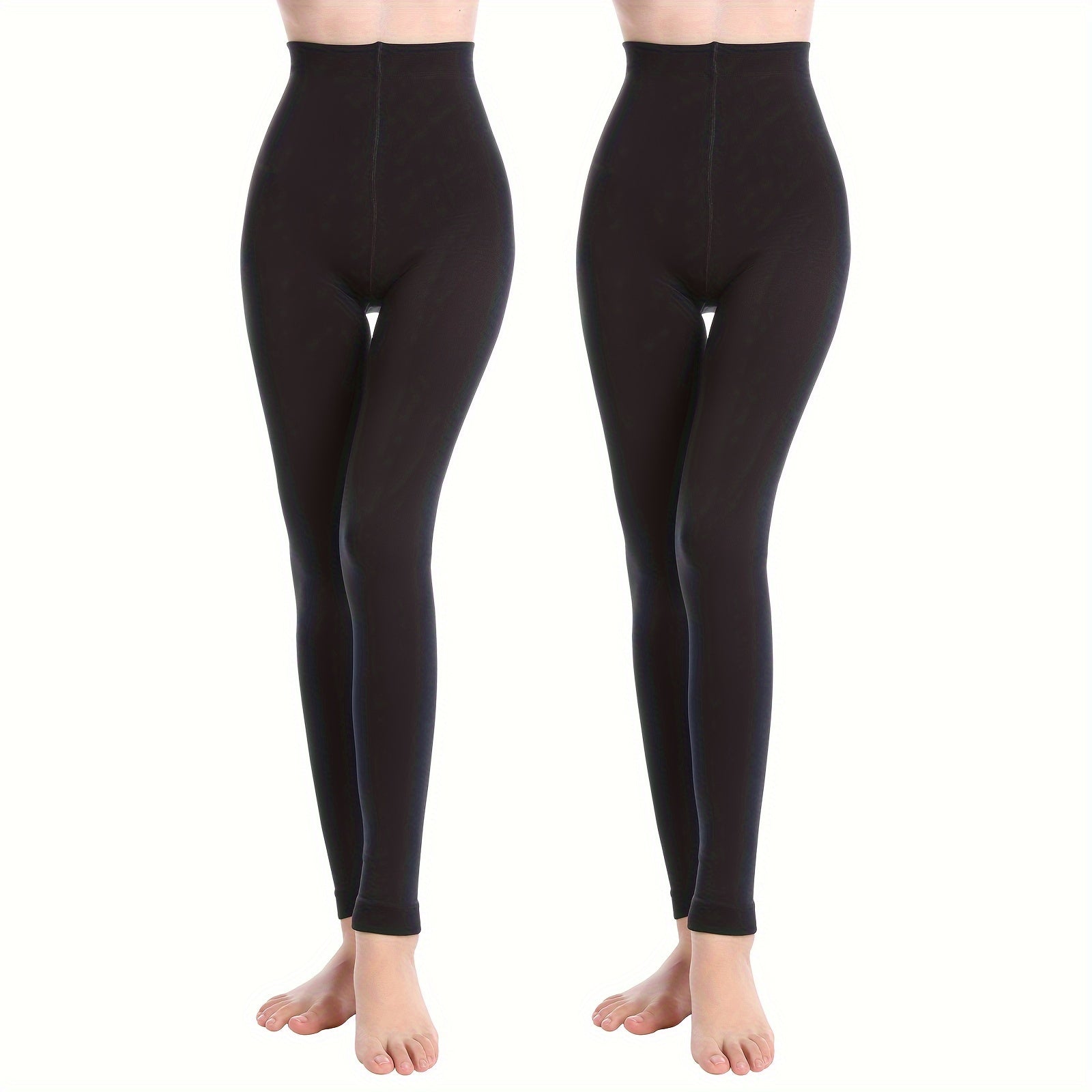 2 Pack Plush Lined Tights Opaque High Waist Thermal Elastic Leggings