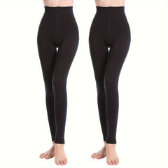 2 Pack Plush Lined Tights Opaque High Waist Thermal Elastic Leggings