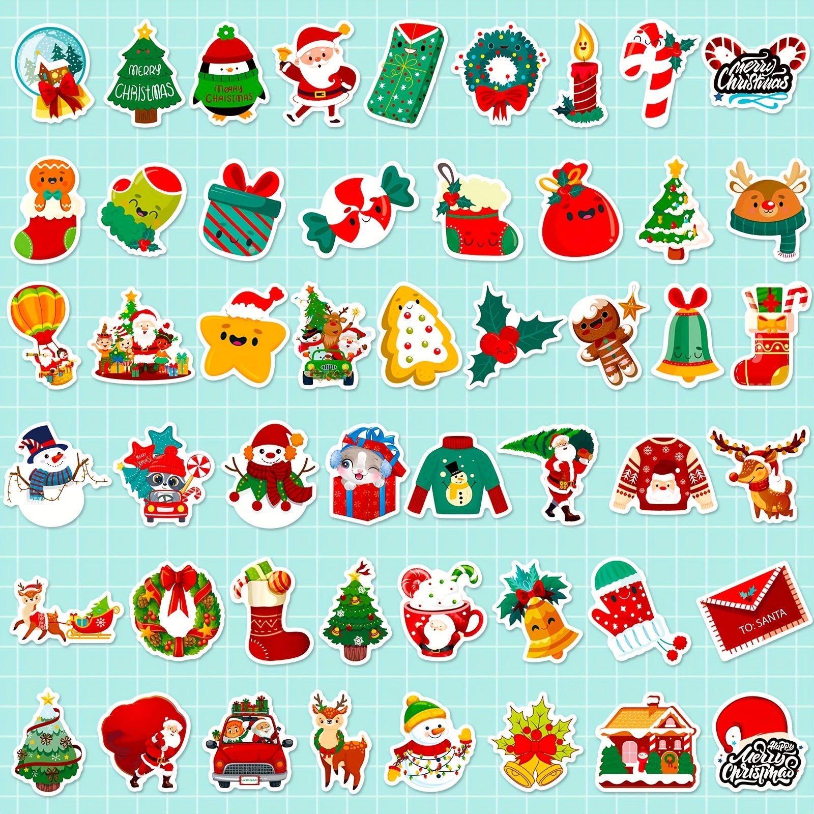 50pcs Christmas Stickers Cartoon DIY Waterproof Stickers For Holiday Party Gift