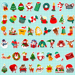 50pcs Christmas Stickers Cartoon DIY Waterproof Stickers For Holiday Party Gift