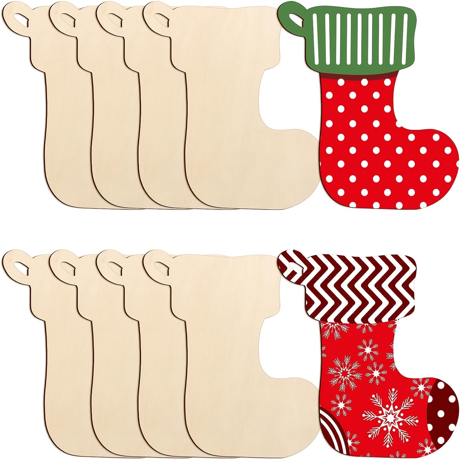 10pcs Large Wooden Christmas Socks DIY Ornaments for Crafts Decor