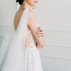 Sheer Bridal Cape Long Soft Tulle Wedding Shawl for Boho Ceremony