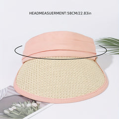 Straw Visor Hat Crochet UV Protection Sun Hat M Label Decor