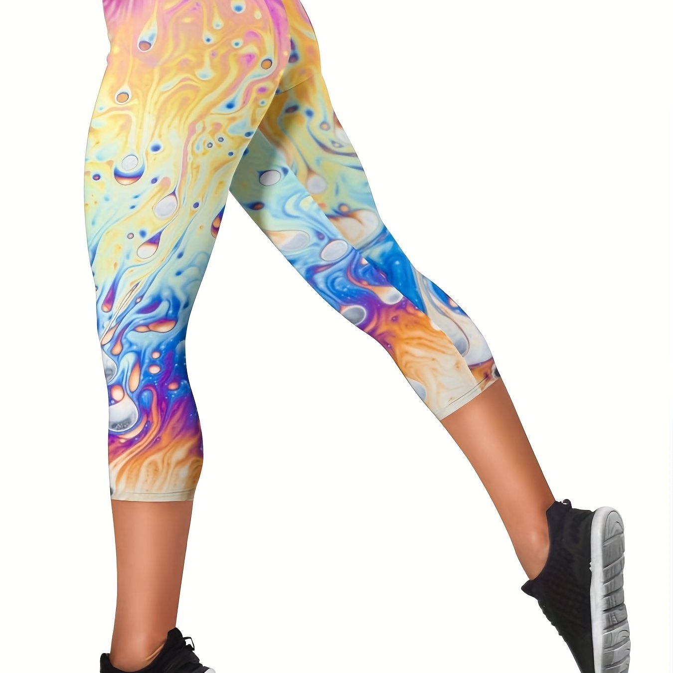 Art Splash Print Skinny Capris Leggings Casual Crop Leggings