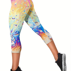 Art Splash Print Skinny Capris Leggings Casual Crop Leggings