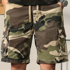 Men's Camo Cargo Shorts Drawstring Elastic Waist for Summer