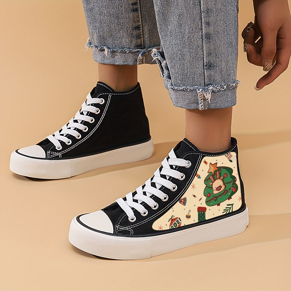 Christmas Tree Print Lightweight High Top Canvas Sneakers