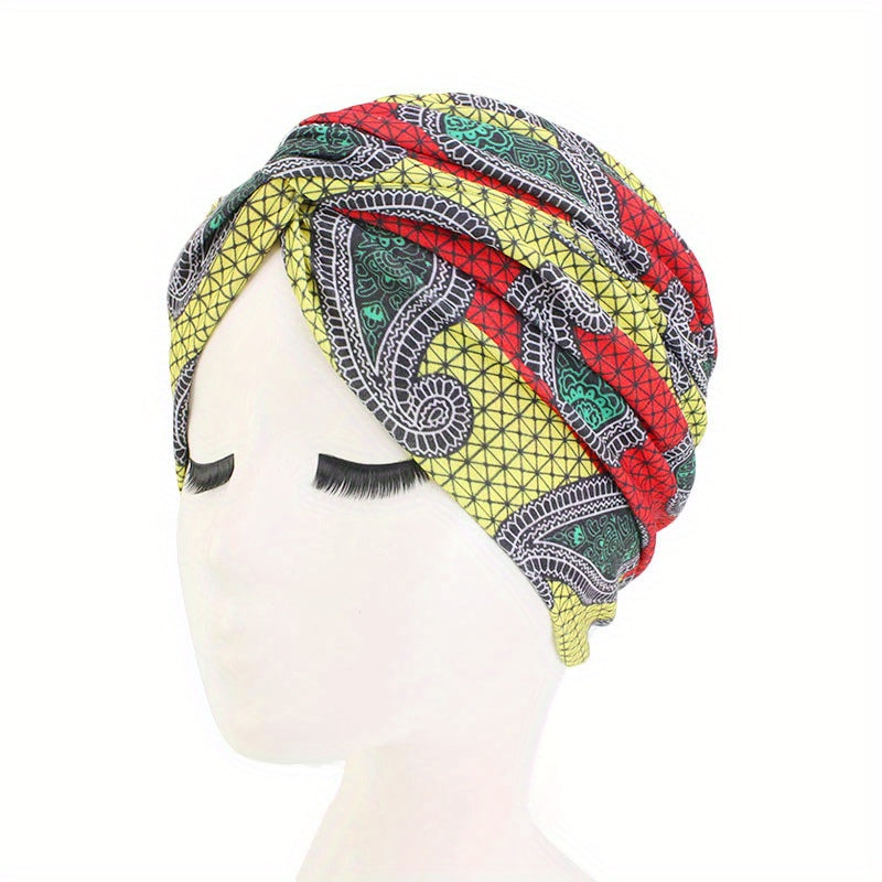 Paisley Plaid Print Turban Cap Boho Bonnet Head Wrap