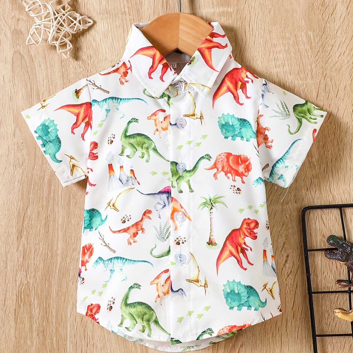 Casual Dinosaur Print Short Sleeve Shirt Little Boys Tee Top