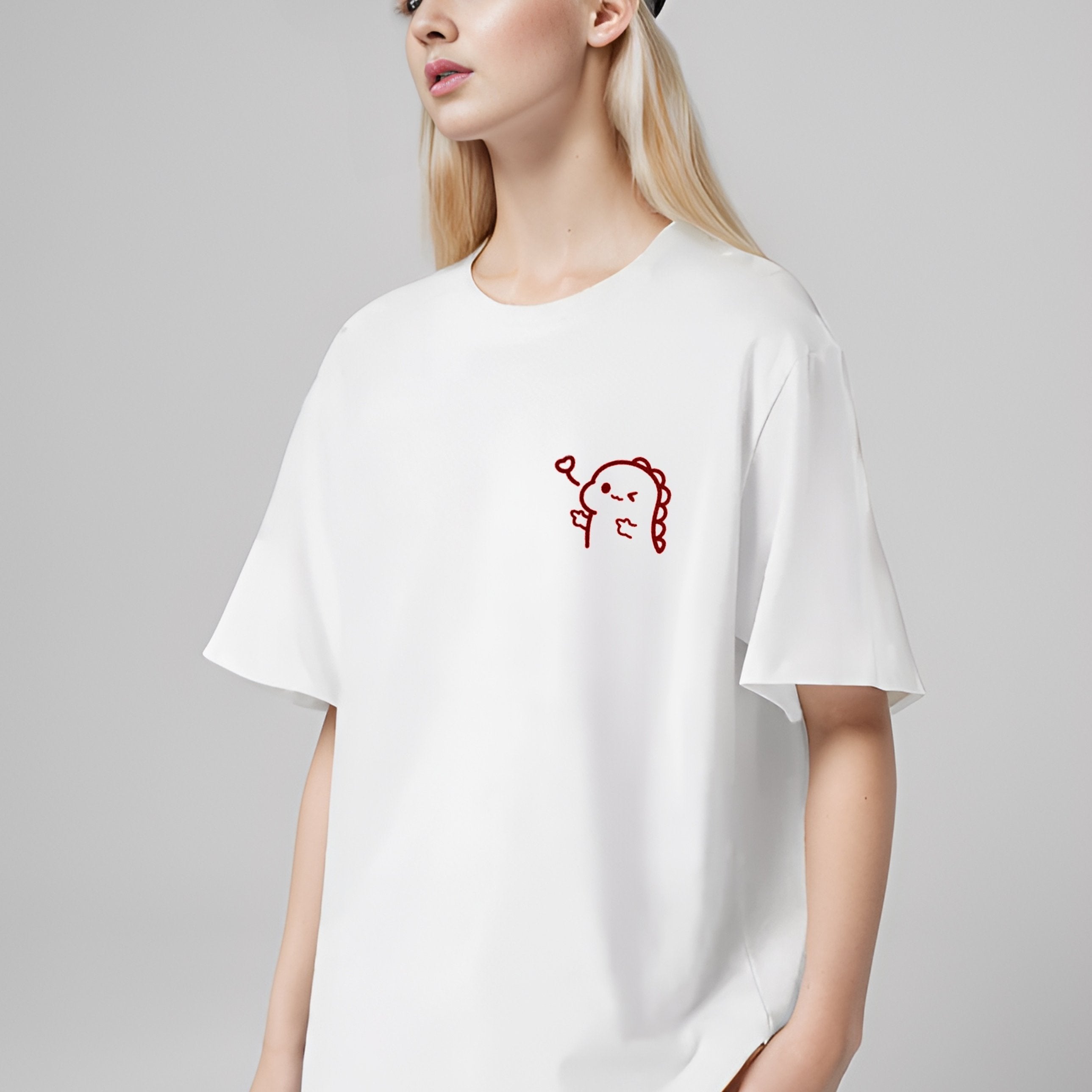 Dinosaur Pattern Print Casual Short Sleeve Top Round Neck Running Sports T shirt