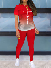 Women's Plus Ombre & Cross Tee & Leggings 2-Piece Set