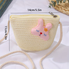 Straw Woven Rabbit Decor Crossbody Bag For Girls