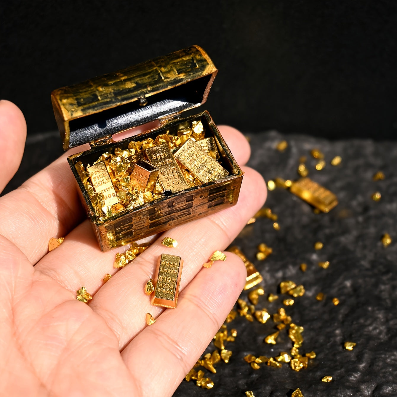 Golden Bar Treasure Box Dollhouse Accessories