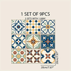 9pcs Moroccan Peel And Stick Tiles Stickers Thick Wallpaper Waterproof