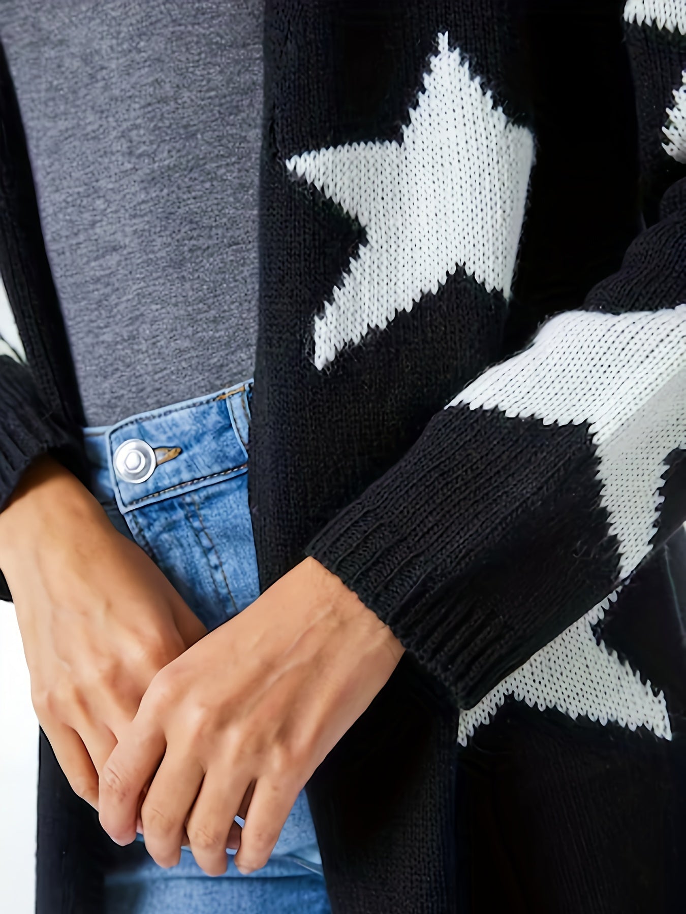 Star Print Open Front Cardigan