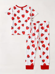 2pcs Strawberry Pattern Kid's Pajamas Set Comfy Casual PJ Set Girl's Loungewear
